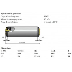 Rouleau ACIER 300 Ø50 Axe Ø12 taraudé M8